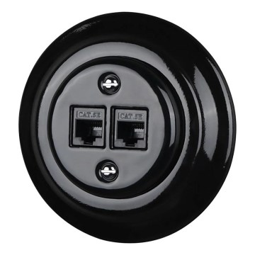 Reblig - Toma Ethernet de porcelana estilo retro con marco 2x CAT5e, negra