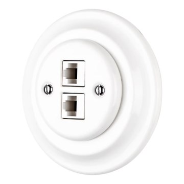 Reblig - Toma Ethernet retro de porcelana con marco, 2x CAT.5E, blanca