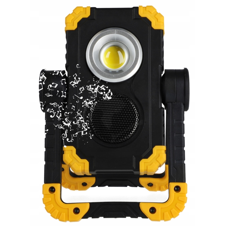 Reflector LED recargable con altavoz y función powerbank LED/10W/5V 4400 mAh IP44 negro/amarillo