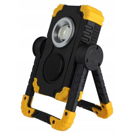 Reflector LED recargable con altavoz y función powerbank LED/10W/5V 4400 mAh IP44 negro/amarillo