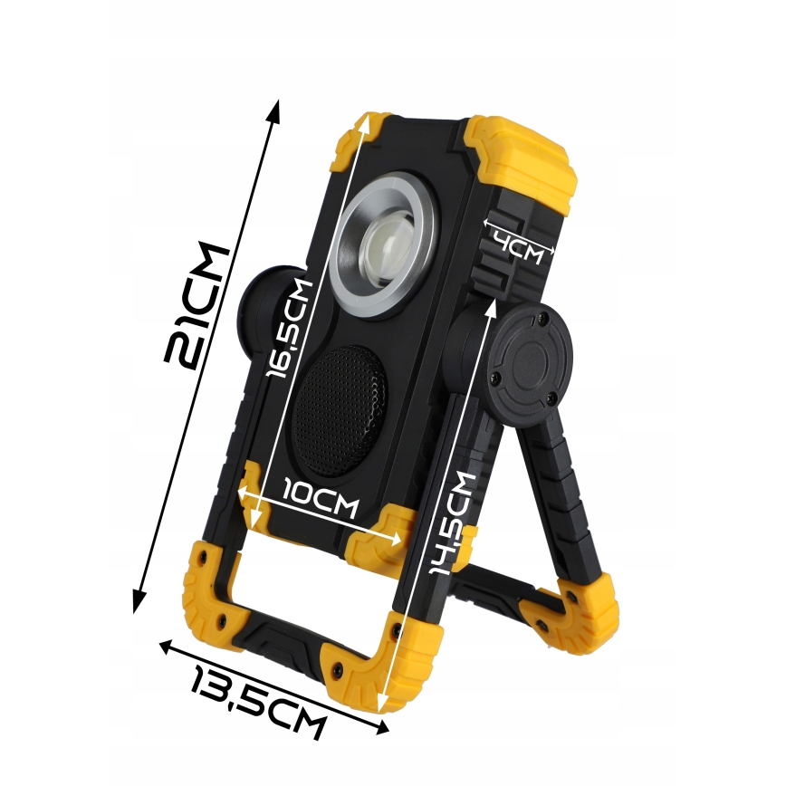 Reflector LED recargable con altavoz y función powerbank LED/10W/5V 4400 mAh IP44 negro/amarillo