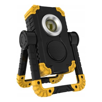 Reflector LED recargable con altavoz y función powerbank LED/10W/5V 4400 mAh IP44 negro/amarillo