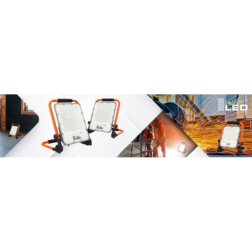 Reflector LED recargable con soporte 100W/3,2V 4500K 15000 mAh IP65 naranja