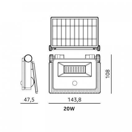 Reflector solar LED con sensor NCS G2 LED/20W/3,7V 3000/4000/6500K IP54 2600 mAh