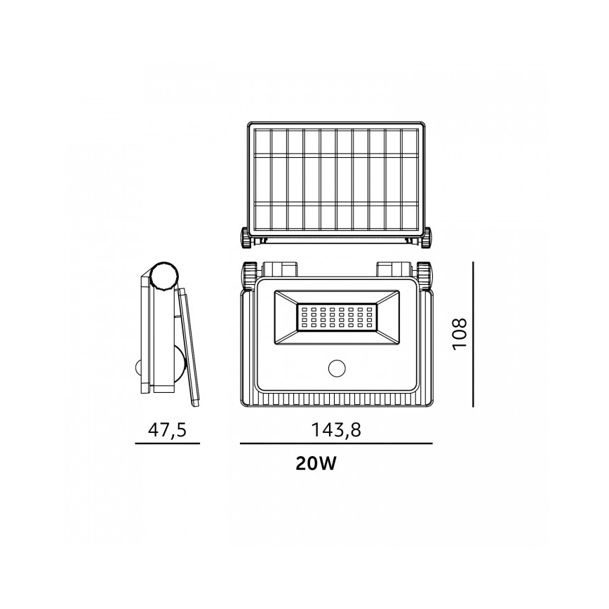 Reflector solar LED con sensor NCS G2 LED/20W/3,7V 3000/4000/6500K IP54 2600 mAh