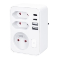 Regleta con 1 toma de 16 A y 2 tomas de 2,5 A, con cargador 2x USB (A y C), blanca