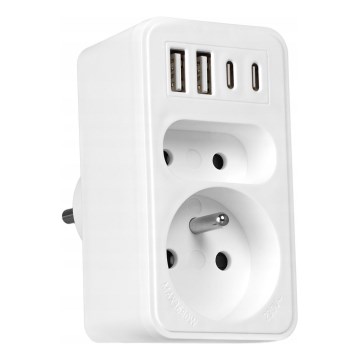 Regleta con 2 enchufes + 2x USB-C + 2x USB-A