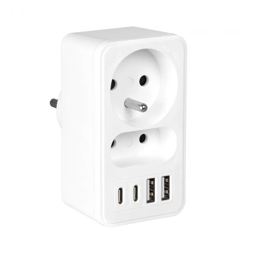 Regleta con 2 enchufes + 2x USB-C + 2x USB-A