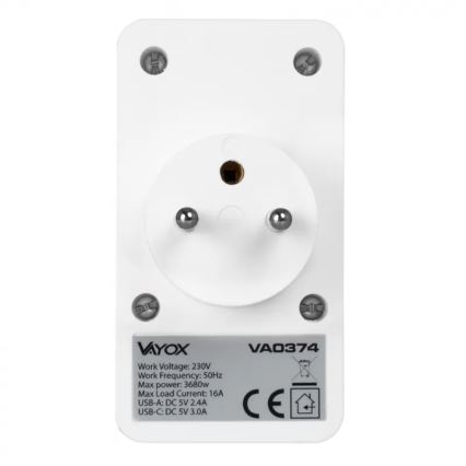 Regleta con 2 enchufes + 2x USB-C + 2x USB-A