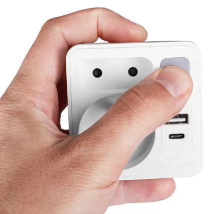 Regleta con 2 tomas + USB-C + USB-A con iluminación LED LED/0,5W/230V 3000K