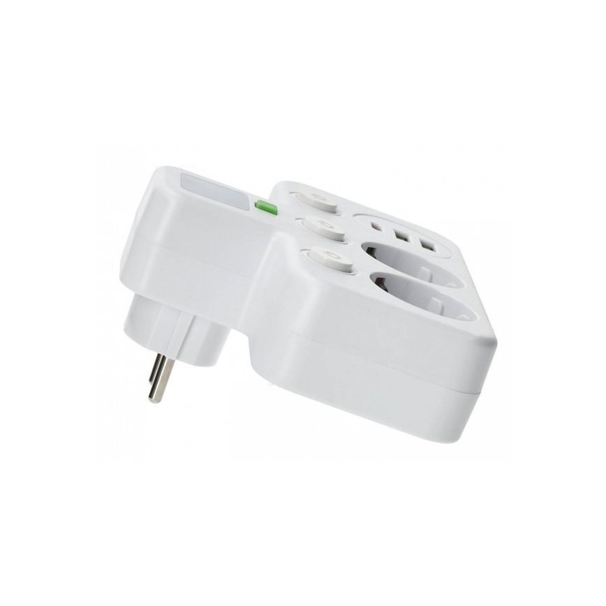 Regleta de enchufes LINEA PRO — 2 tomas Schuko con interruptor e iluminación LED, 3 puertos USB (A/C), 4000 K, blanca