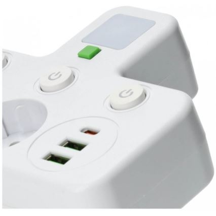Regleta de enchufes LINEA PRO — 2 tomas Schuko con interruptor e iluminación LED, 3 puertos USB (A/C), 4000 K, blanca