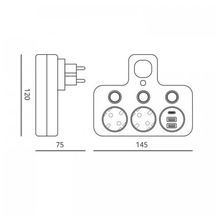 Regleta de enchufes LINEA PRO — 2 tomas Schuko con interruptor e iluminación LED, 3 puertos USB (A/C), 4000 K, blanca