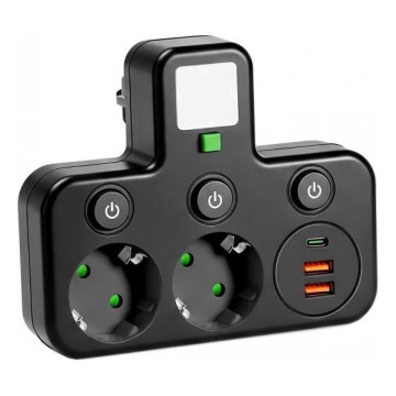 Regleta con interruptor e iluminación LED LINEA PRO 2Z + 3xUSB A/C SCHUKO 4000K negra