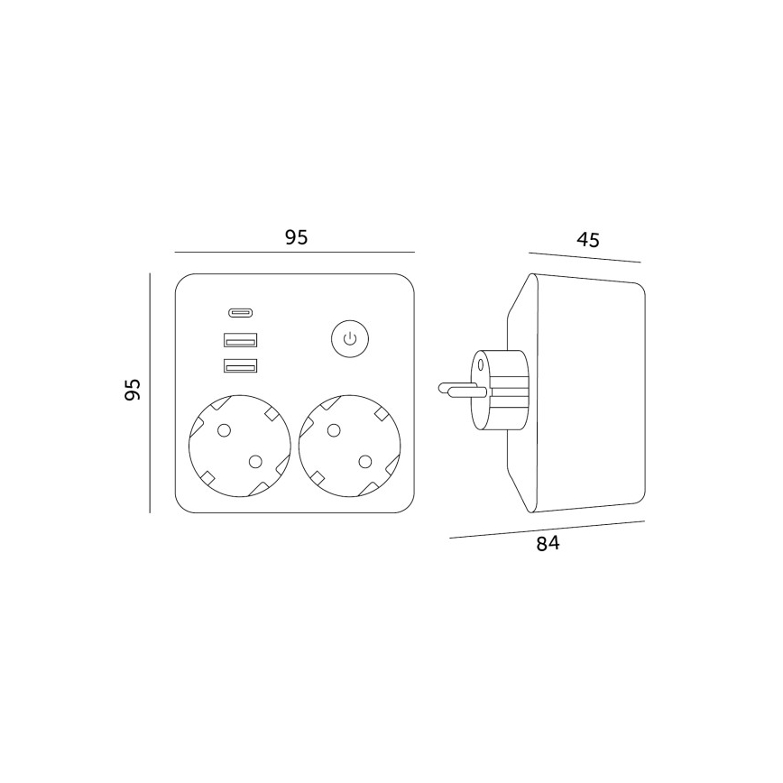 Regleta con interruptor LINEA 2x230V + 3xUSB A/C SCHUKO negra