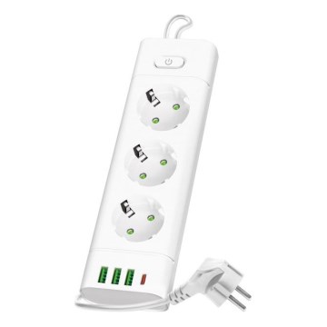 Regleta con interruptor LINEA PRO 3x230V + 3xUSB-A + 1xUSB-C SCHUKO 3 m blanca