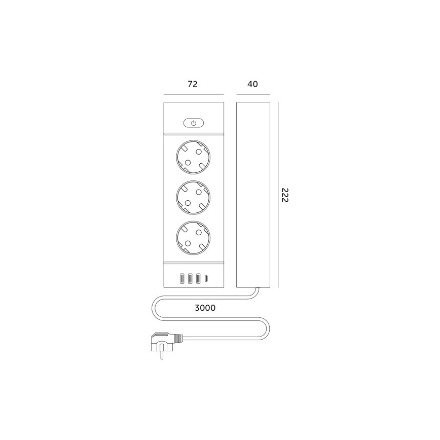 Regleta con interruptor LINEA PRO 3x230V + 3xUSB-A + 1xUSB-C SCHUKO 3 m blanca