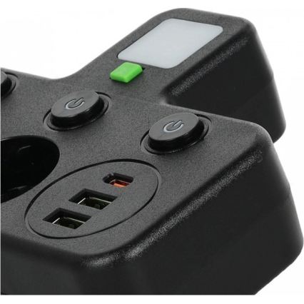 Regleta con interruptor e iluminación LED LINEA PRO 2Z + 3xUSB A/C SCHUKO 4000K negra