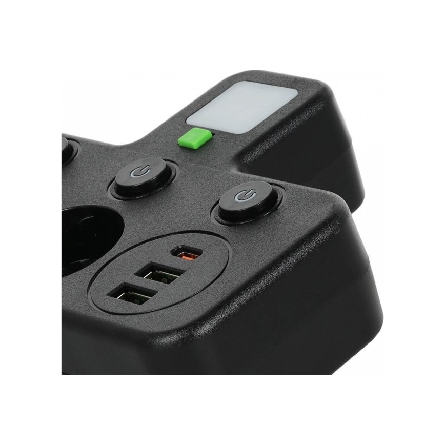 Regleta con interruptor e iluminación LED LINEA PRO 2Z + 3xUSB A/C SCHUKO 4000K negra
