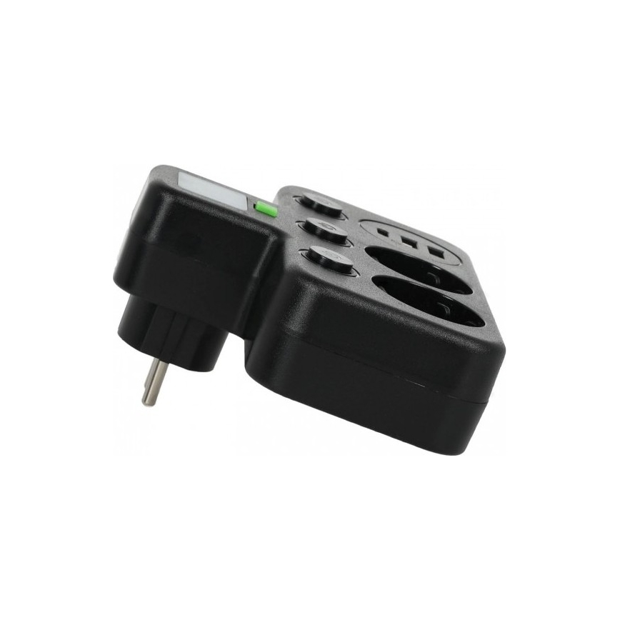 Regleta con interruptor e iluminación LED LINEA PRO 2Z + 3xUSB A/C SCHUKO 4000K negra