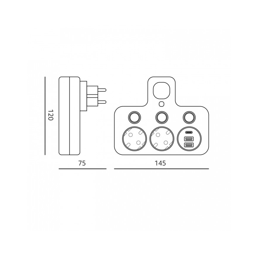 Regleta con interruptor e iluminación LED LINEA PRO 2Z + 3xUSB A/C SCHUKO 4000K negra