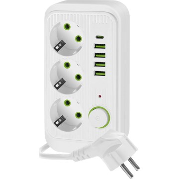 Regleta de enchufes con interruptor LINEA 3x230V + 5xUSB A/C SCHUKO 1,5 m blanco