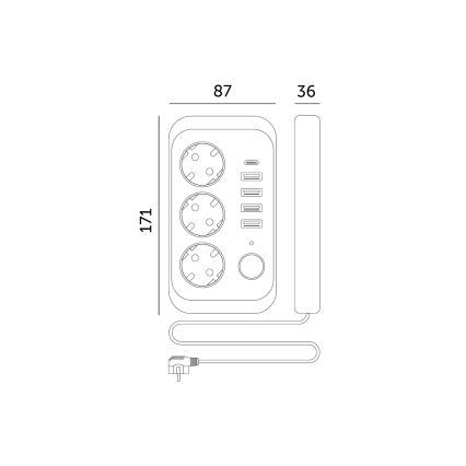 Regleta de enchufes con interruptor LINEA 3x230V + 5xUSB A/C SCHUKO 5 m blanco