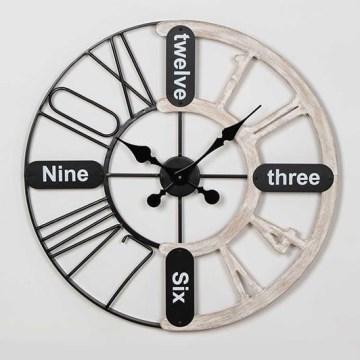 Reloj de pared 1xAA, diámetro 60 cm, acabado negro/blanco con pátina