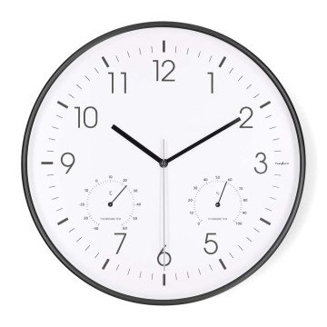 Reloj de pared con termómetro e higrómetro, Ø 30,5 cm, 1xAA, negro