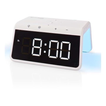 Reloj despertador con pantalla LCD y cargador inalámbrico 15W/5V 1xCR2032 blanco