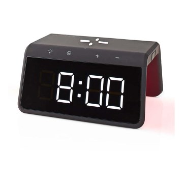 Reloj despertador con pantalla LCD y cargador inalámbrico 15W/5V 1xCR2032 negro
