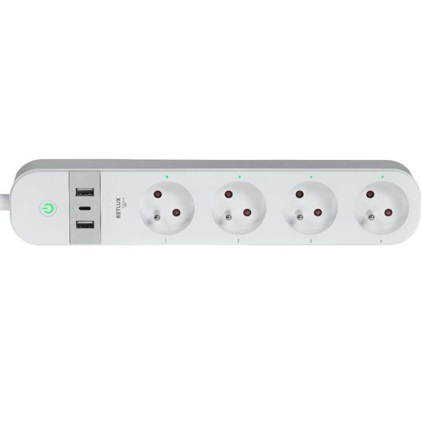 Cable alargador inteligente con interruptor 4Z + 2xUSB-A + 1xUSB-C 1,5 m Wi-Fi Tuya blanco