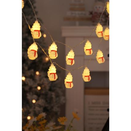 Cadena de luces LED de Navidad 20xLED/3xAA/blanco cálido 3,3m muñecos de nieve