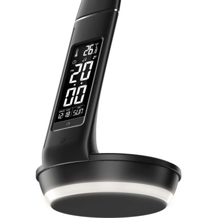 Lámpara de mesa LED regulable con carga inalámbrica Qi 5W y pantalla LED/6W/230V/1xCR2032 3000/4000/6000K negro
