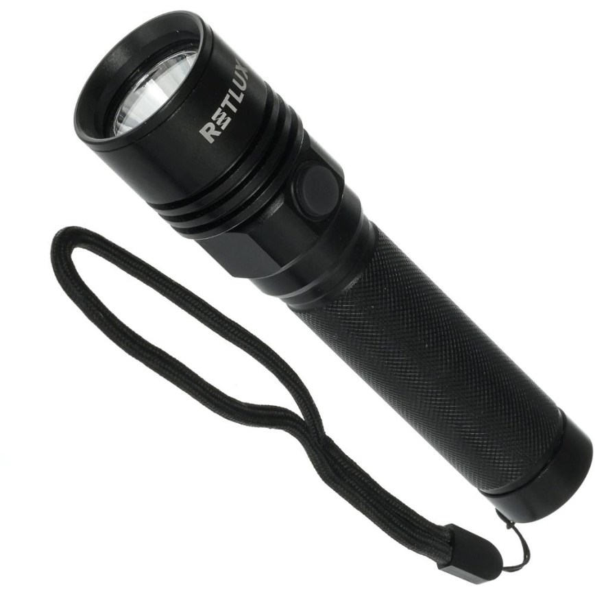 Linterna recargable de aluminio LED/3W/2000 mAh IPX4 negra