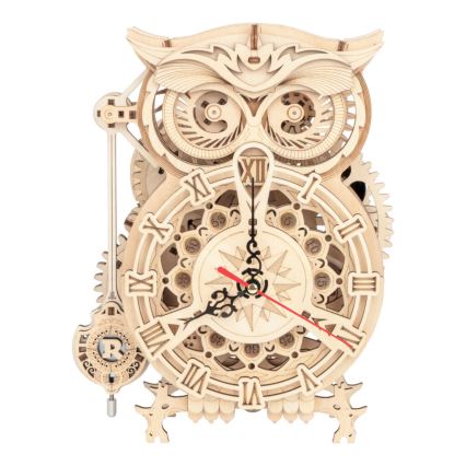 RoboTime - Reloj mecánico de madera 3D con forma de búho 1xAA