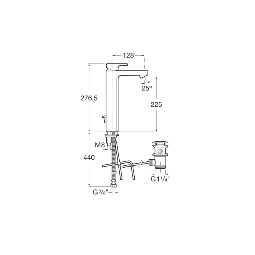 Roca A5A3G01C00 - Grifo de lavabo con válvula de desagüe L90, 27,6 cm, cromo brillante