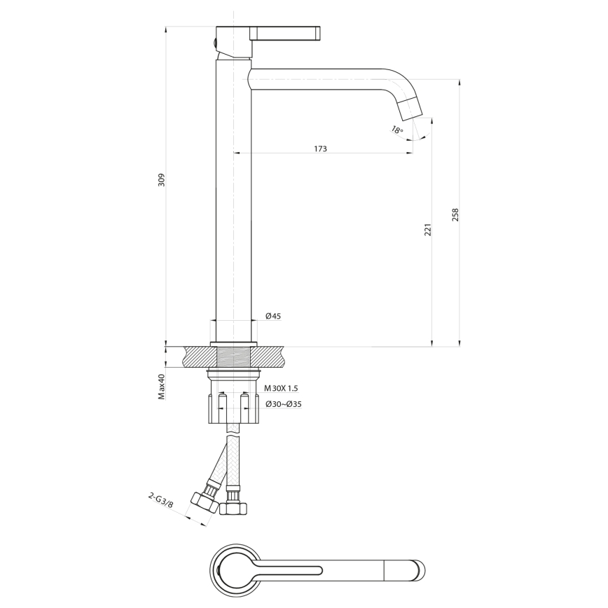 Sapho - Grifo de lavabo ICONIC 30,9 cm mate negro