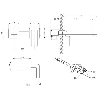 Sapho - Grifo de lavabo para instalación empotrada CUBEMIX mate negro
