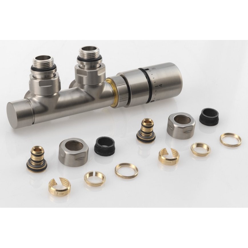 Sapho - Kit termostático para conexión central TWIN, acero inoxidable mate