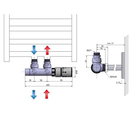 Sapho - Kit termostático para conexión central TWIN, acero inoxidable mate