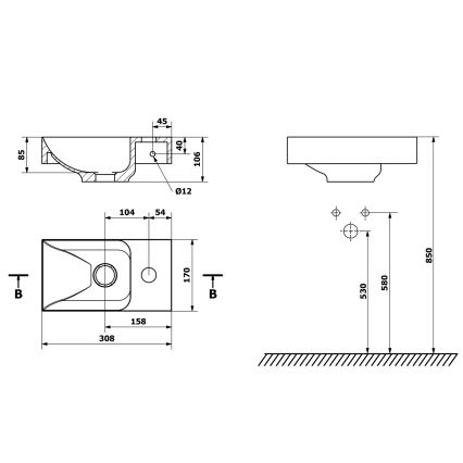 Sapho - Lavabo mural PICCOLINO 30x17 cm lado derecho/mármol fundido/blanco