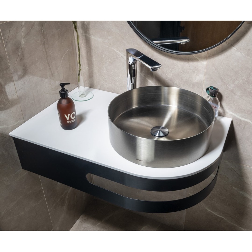 Sapho - Lavabo sobre encimera AURUM Ø 38 cm, acero inoxidable cepillado