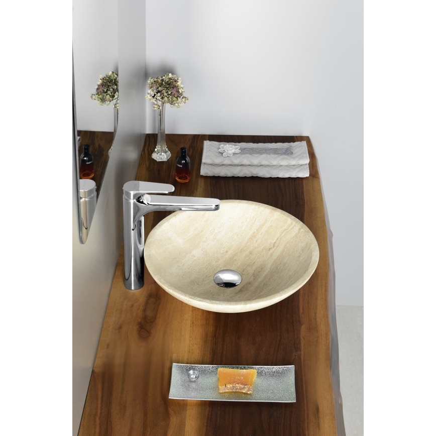 Sapho - Lavabo sobre encimera BLOK Ø 40 cm beige/travertino