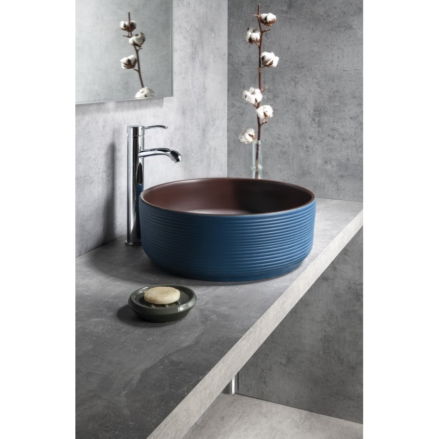 Sapho - Lavabo sobre encimera PRIORI de 41 cm de diámetro marrón/azul