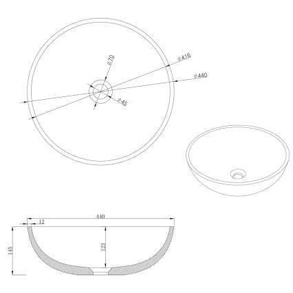 Sapho - Lavabo sobre encimera TURF, Ø 44 cm, hormigón / arenisca blanca
