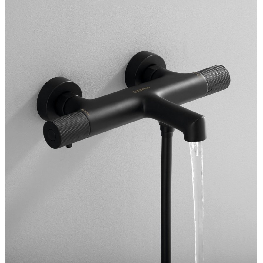 Sapho - Mezclador termostático para bañera SOLARIS, negro mate