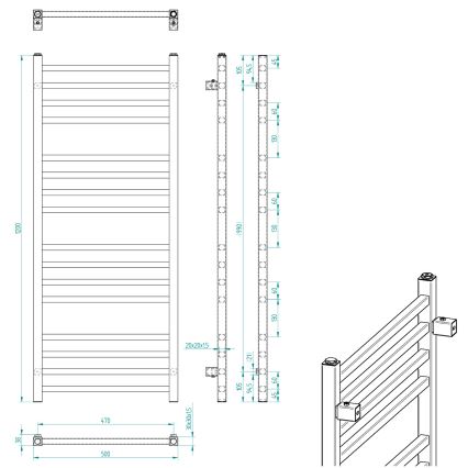 Sapho - Radiador de baño METRO 120x50 cm negro mate