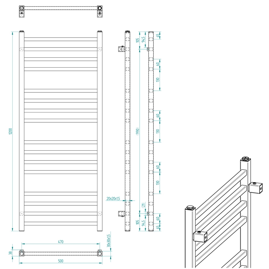 Sapho - Radiador de baño METRO 120x50 cm negro mate