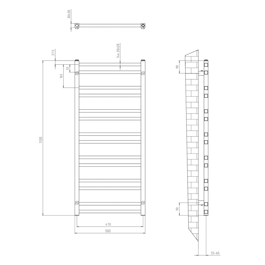 Sapho - Radiador de baño METRO DOS  110x50 cm negro mate